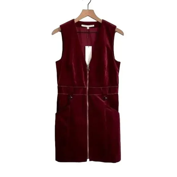 NWT Veronica Beard Orial Burgundy Red Corduroy Zip Front Mini Dress Size 8